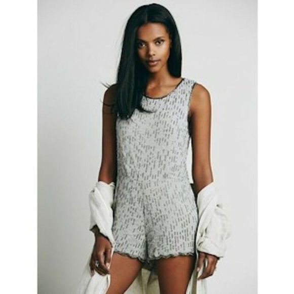 Free People Pants - FREE PEOPLE BEADED BEAUTY SLEEVELESS ROMPER GRAY O
